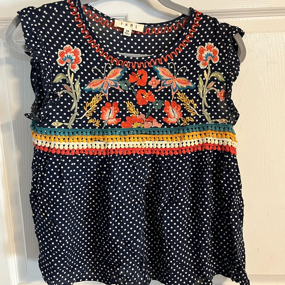 THML Navy Top with Red Embroidery
